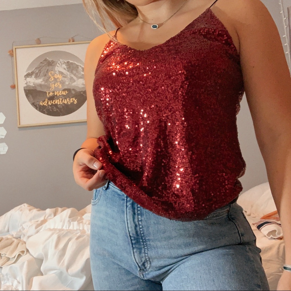 Maroon sequin top